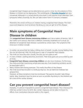 In children, what does Congenital Heart Disease mean?