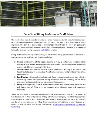 Benefits of Hiring Professional Scaffolders