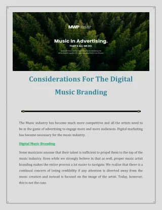 Considerations For The Digital Music Branding