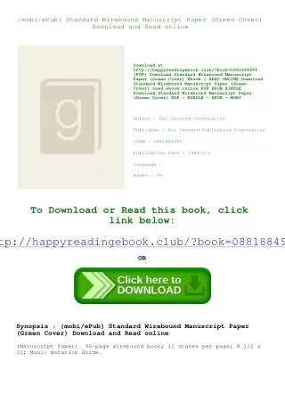 {mobi/ePub} Standard Wirebound Manuscript Paper (Green Cover) Download and Read