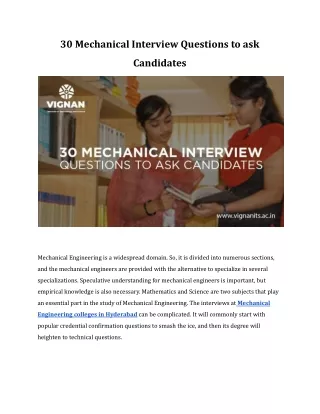 30 Mechanical Interview Questions to ask Candidates