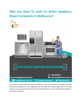 Why You Have To Look For Better Appliance Repair Companies In Melbourne