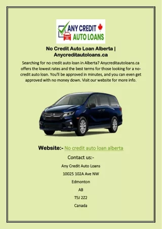 No Credit Auto Loan Alberta | Anycreditautoloans.ca