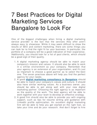 7 Best Practices for Digital Marketing Services Bangalore to Look For