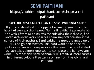 Semi Paithani Saree | Browse Festive Wear Yeola Semi Paithani Saree Online at Th