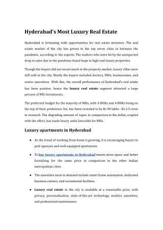 Hyderabad's Most Luxury Real Estate