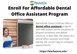 Enroll For Affordable Dental Office Assistant Program