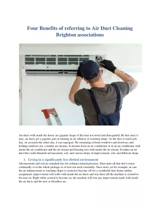 Four Benefits of referring to Air Duct Cleaning Brighton associations