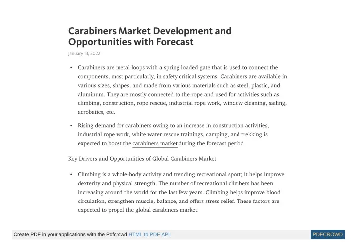 carabiners market development and opportunities