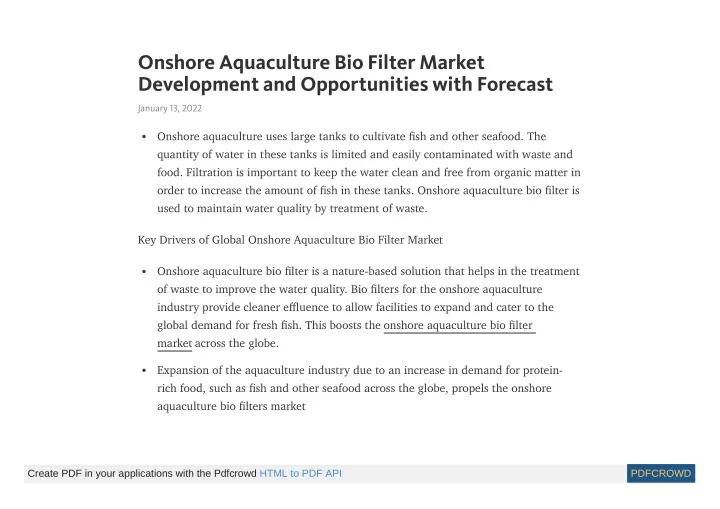 onshore aquaculture bio filter market development