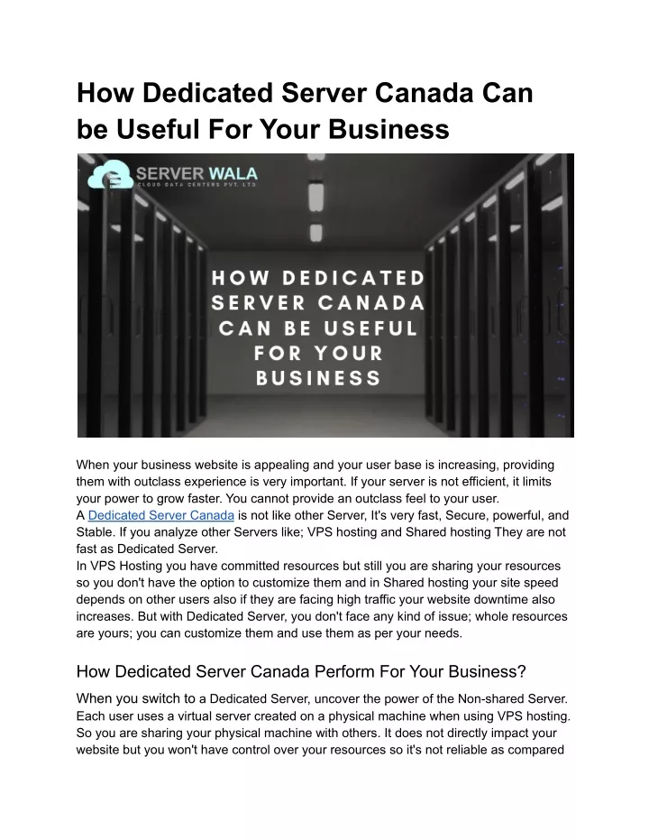 how dedicated server canada can be useful