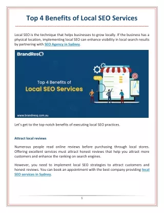 Top 4 Benefits of Local SEO Services