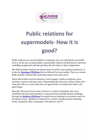 Public relations for supermodels- How it is good?
