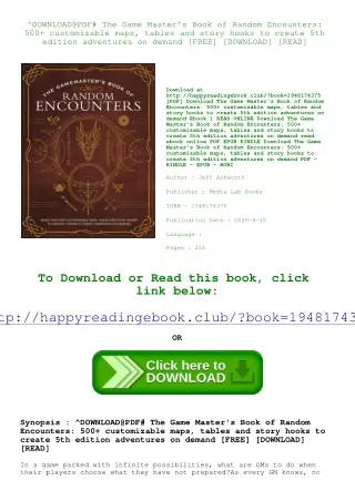 ^DOWNLOAD@PDF# The Game Master's Book of Random Encounters 500  customizable map