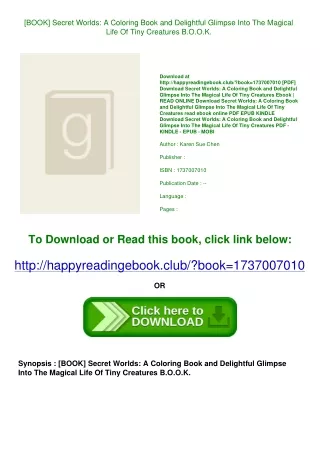 [BOOK] Secret Worlds A Coloring Book and Delightful Glimpse Into The Magical Lif