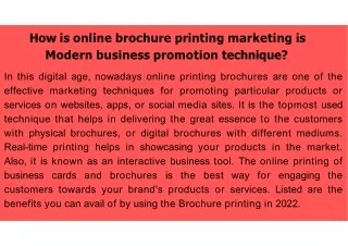 How is online brochure printing marketing is Modern business promotion technique