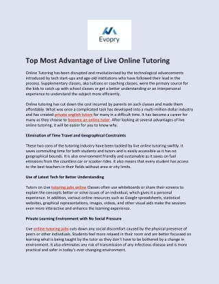 Top Most Advantage of Live Online Tutoring