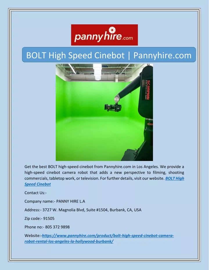 bolt high speed cinebot pannyhire com