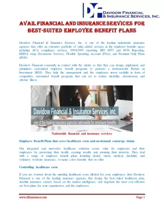Avail financial and insurance services for best-suited employee benefit plans