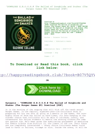 ^DOWNLOAD E.B.O.O.K.# The Ballad of Songbirds and Snakes (The Hunger Games #0) D