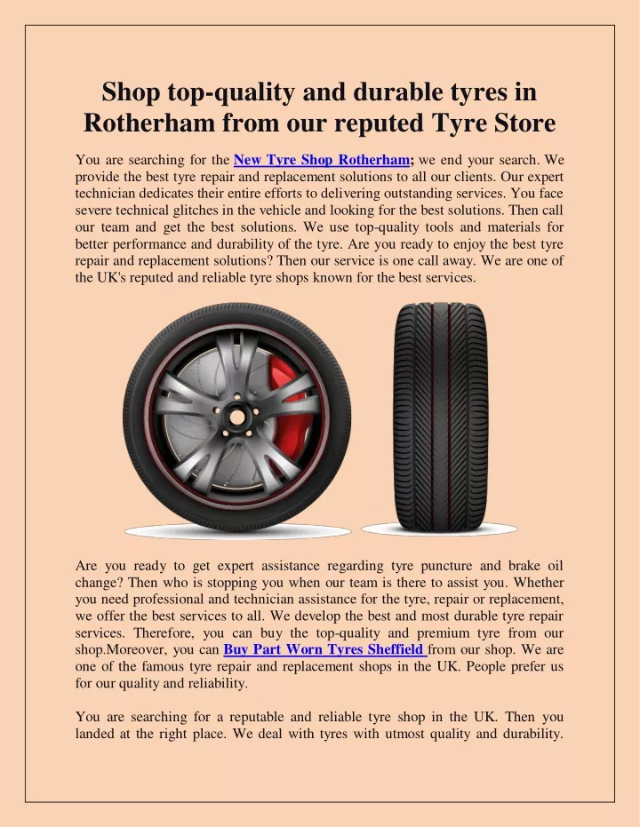 shop top quality and durable tyres in rotherham