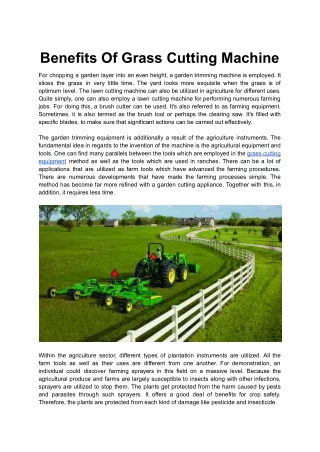 Benefits Of Grass Cutting Machine