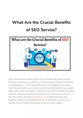 What Are the Crucial Benefits of SEO Service?
