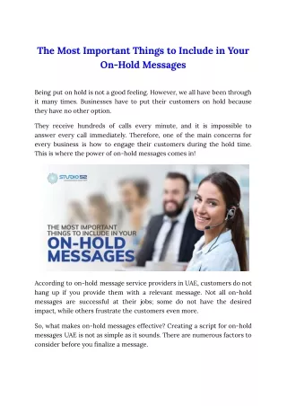Know the Important Things to Include in your On-Hold Messages