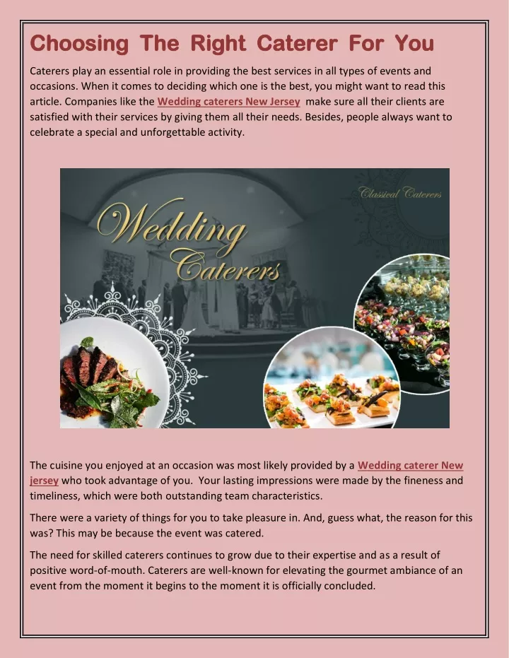 choosing the right caterer for you choosing