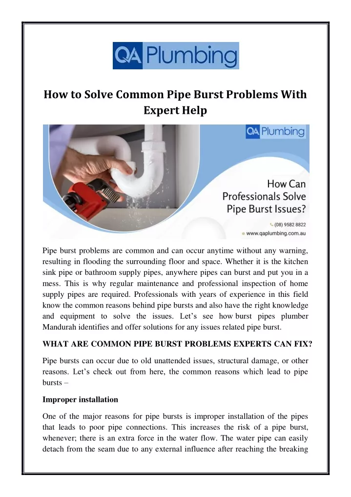 how to solve common pipe burst problems with