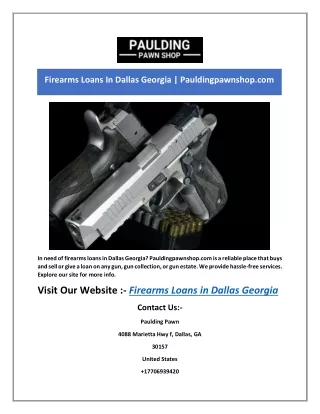 Firearms Loans In Dallas Georgia | Pauldingpawnshop.com