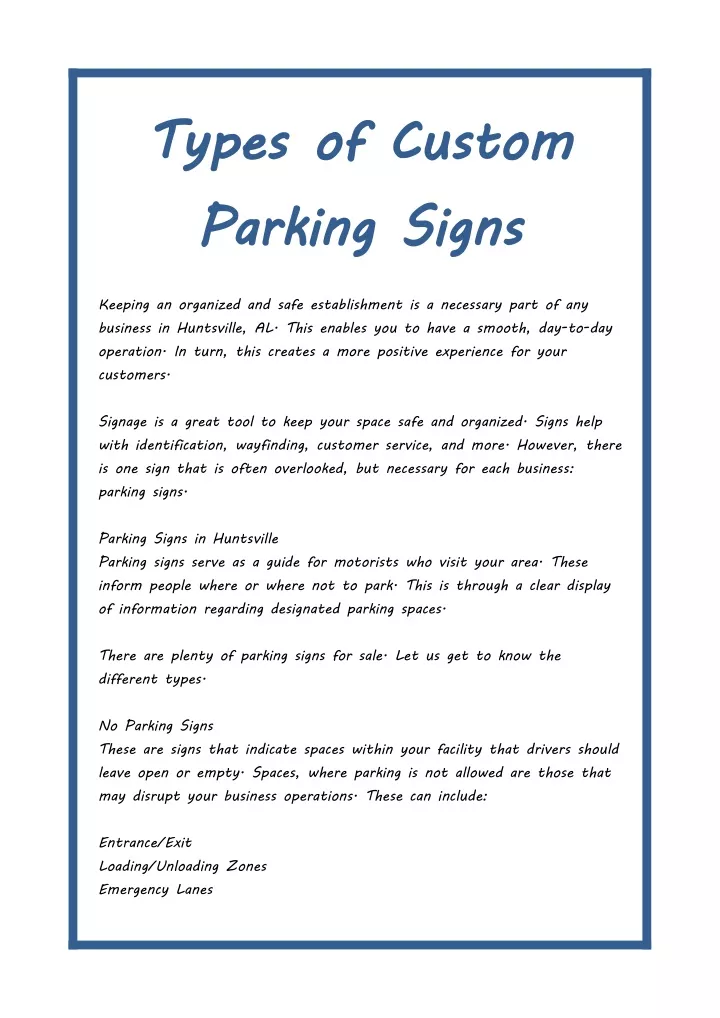 types of custom parking signs