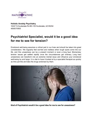 Type of psychiatrist should I see for anxiety