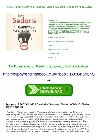 READ ONLINE A Carnival of Snackery Diaries 2003-2020 (Diaries  #2) *E.B.O.O.K$
