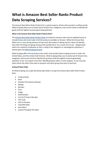what is amazon best seller ranks product data
