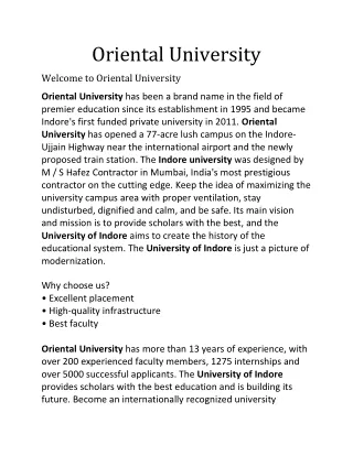 Best universities in Madhya Pradesh - Oriental University Indore