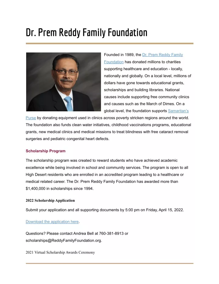 dr prem reddy family foundation