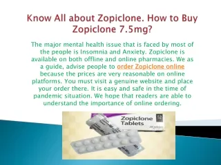 Know All about Zopiclone. How to Buy Zopiclone 7.5mg?