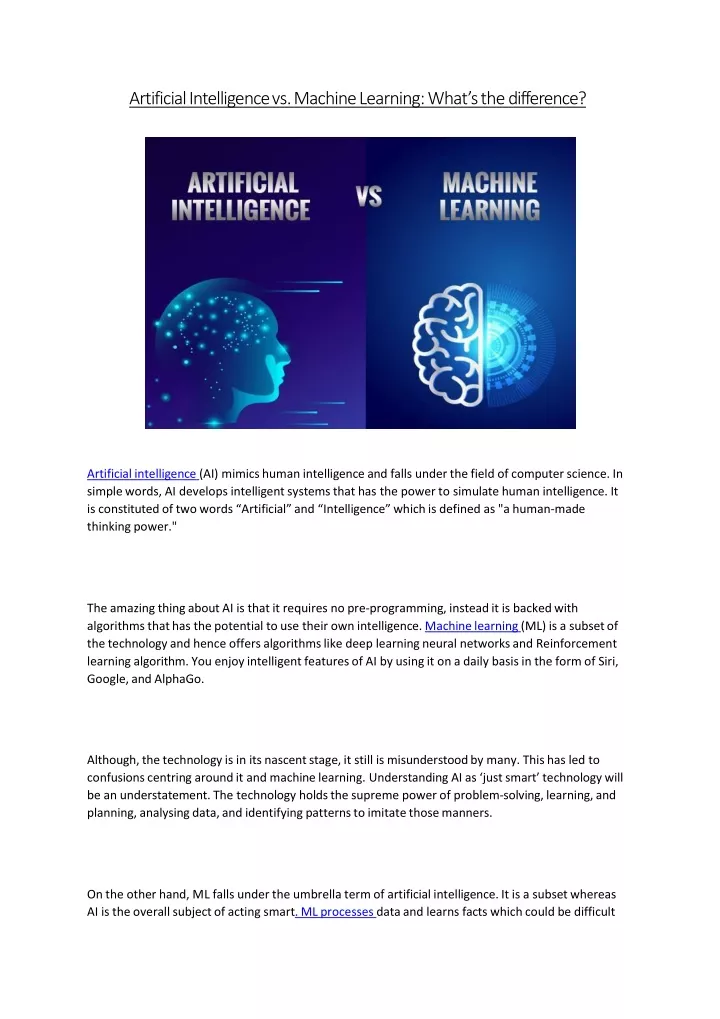 artificial intelligence vs machine learning what
