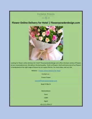 Flower Online Delivery for Hotel | Flowerpowderdesign.com