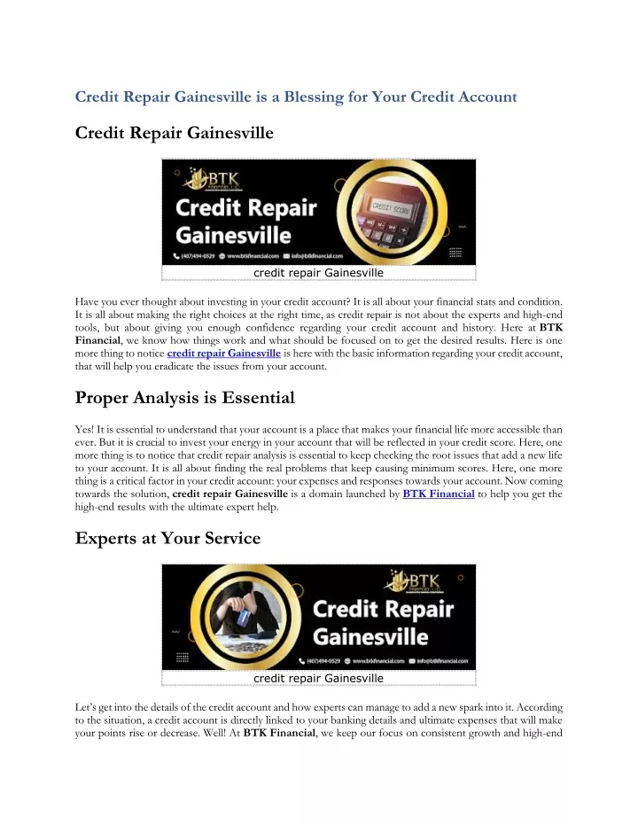 credit repair gainesville is a blessing for your