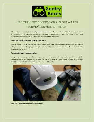 Hire the Best Professionals for Water Survey Service in the UK