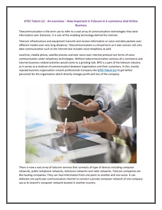 GTEC Talent LLC - An overview – How Important Is Telecom In E-commerce And Online Business
