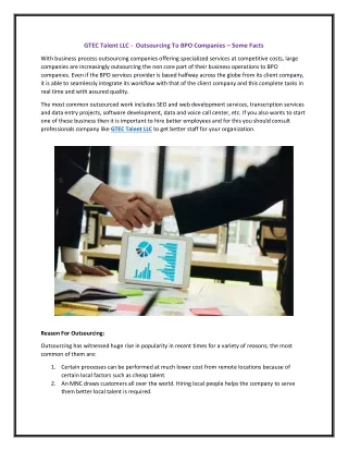 GTEC Talent LLC -  Outsourcing To BPO Companies – Some Facts