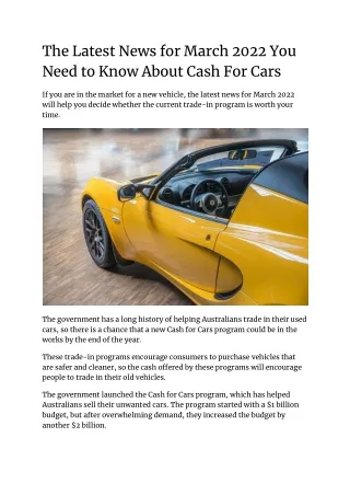 The Latest News for March 2022 You Need to Know About Cash For Cars