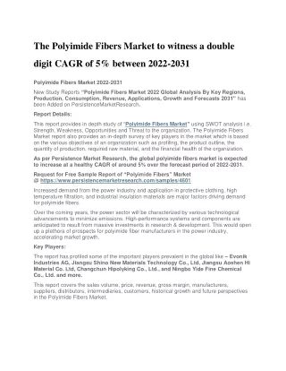 The Polyimide Fibers Market to witness a double digit CAGR of
