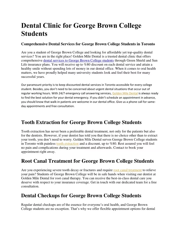 dental clinic for george brown college students