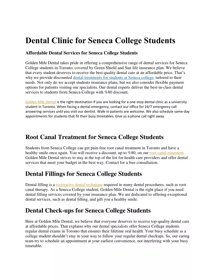 dental clinic for seneca college students