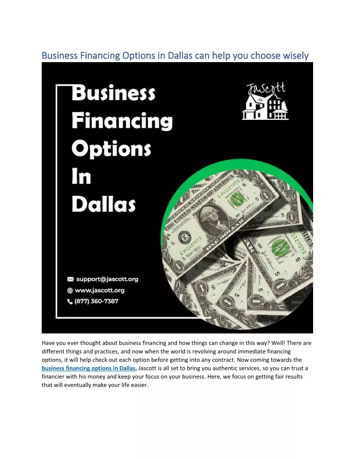 business financing options in dallas can help