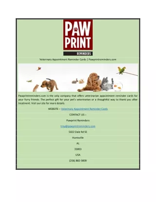 Veterinary Appointment Reminder Cards